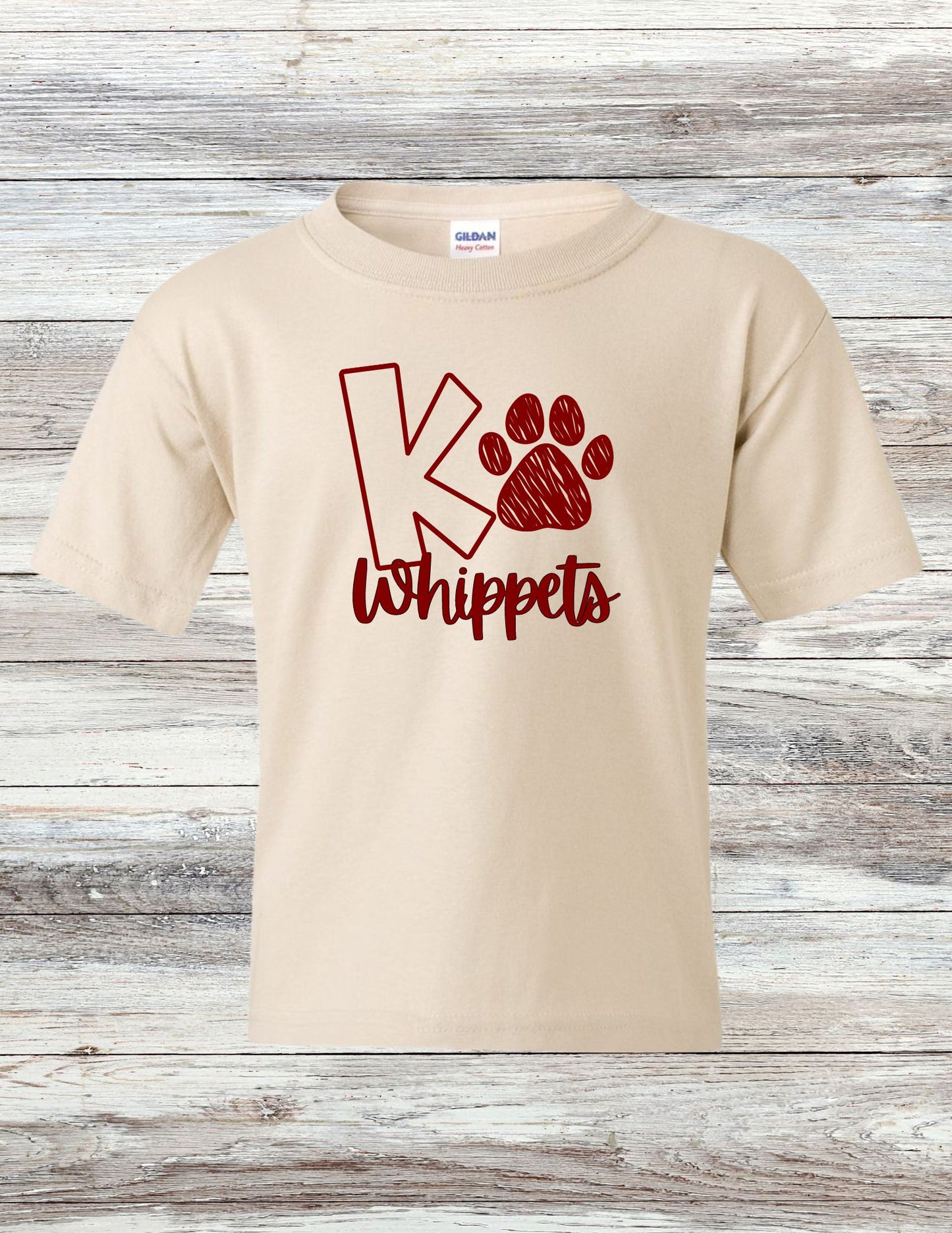 YOUTH Whippets Paw Print T-Shirt - Maroon Ink