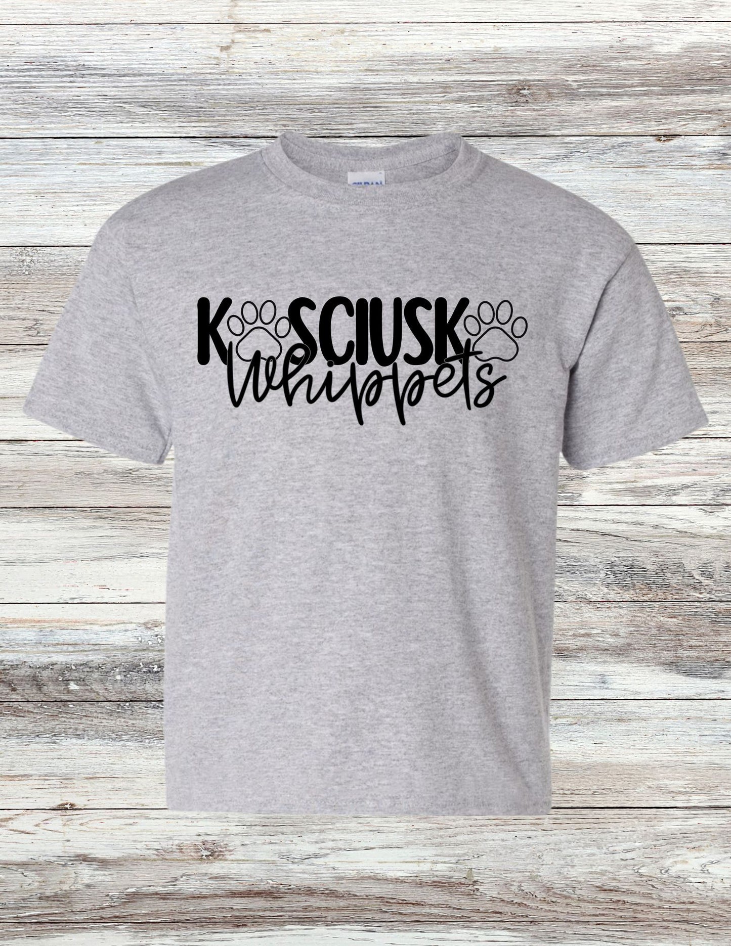 YOUTH Paw Print Kosciusko Whippets T-Shirt - Black Ink