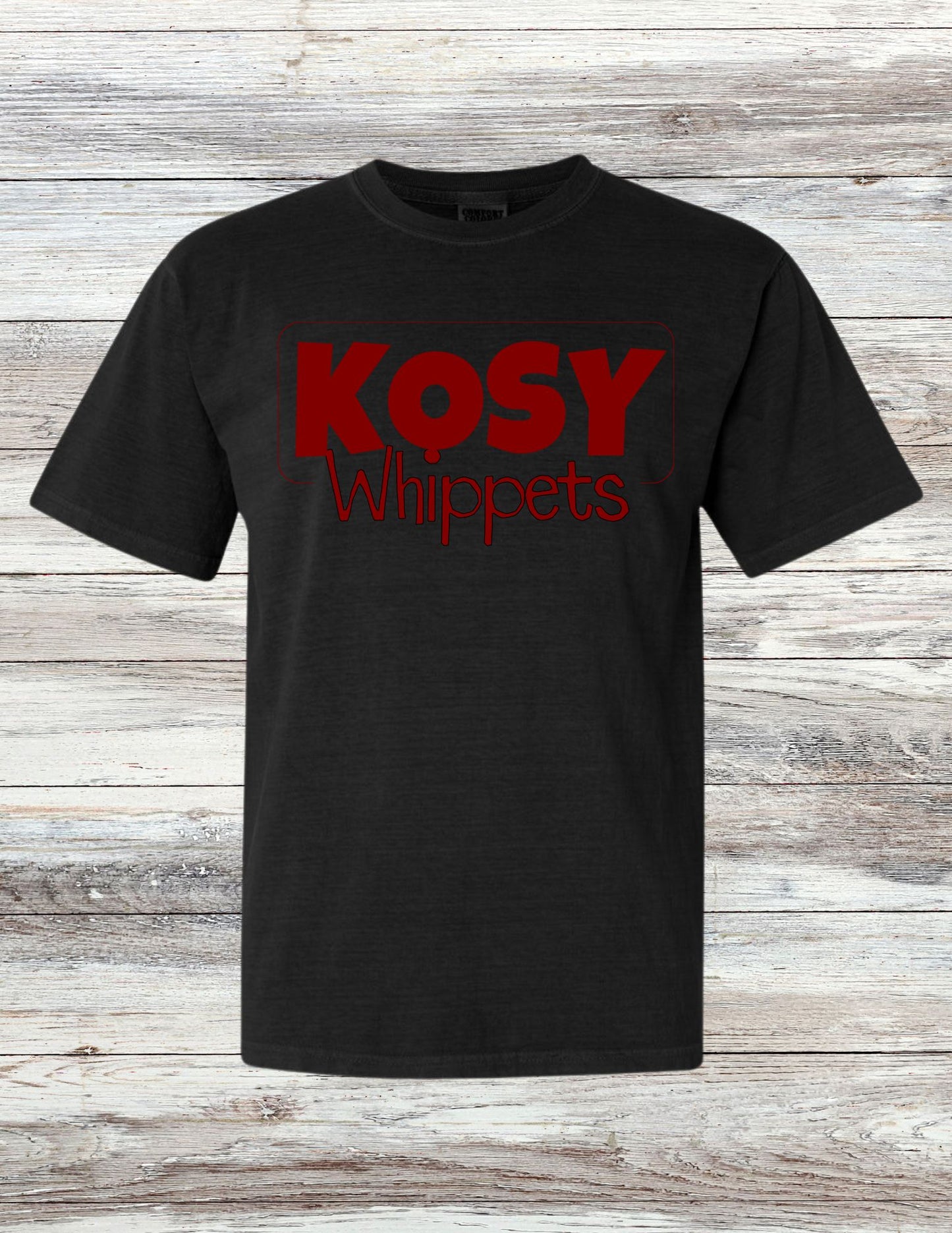 Framed Kosy Whippets T-Shirt - Maroon Ink