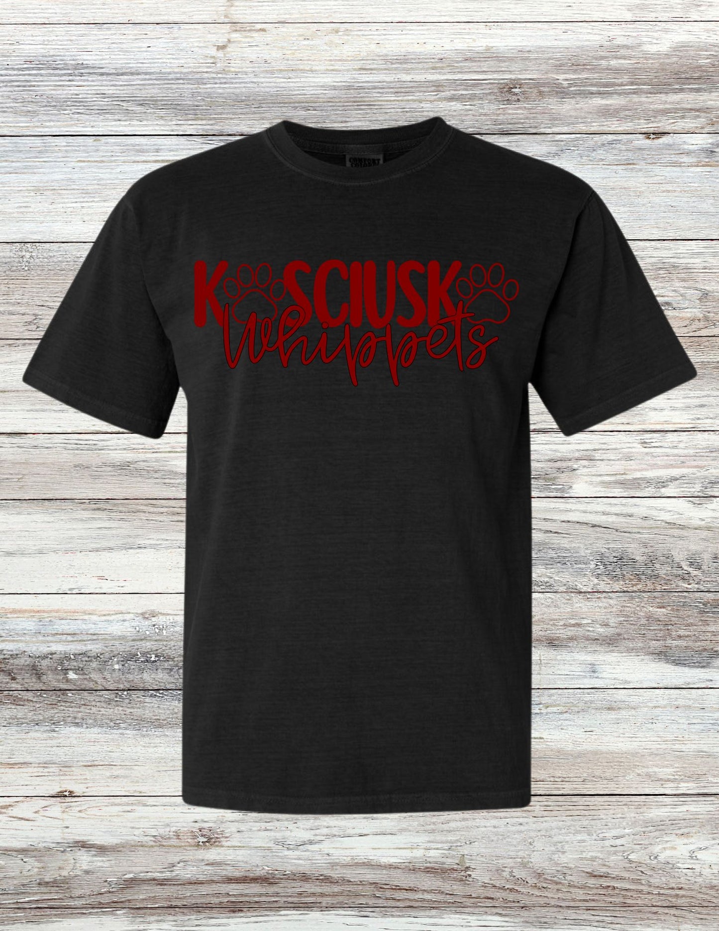 Paw Print Kosciusko Whippets T-shirt - Maroon Ink