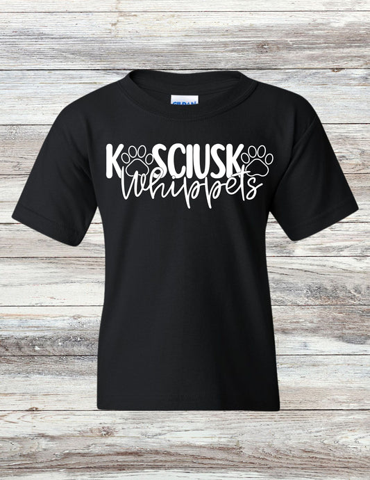 YOUTH Paw Print Kosciusko Whippets T-Shirt - White Ink