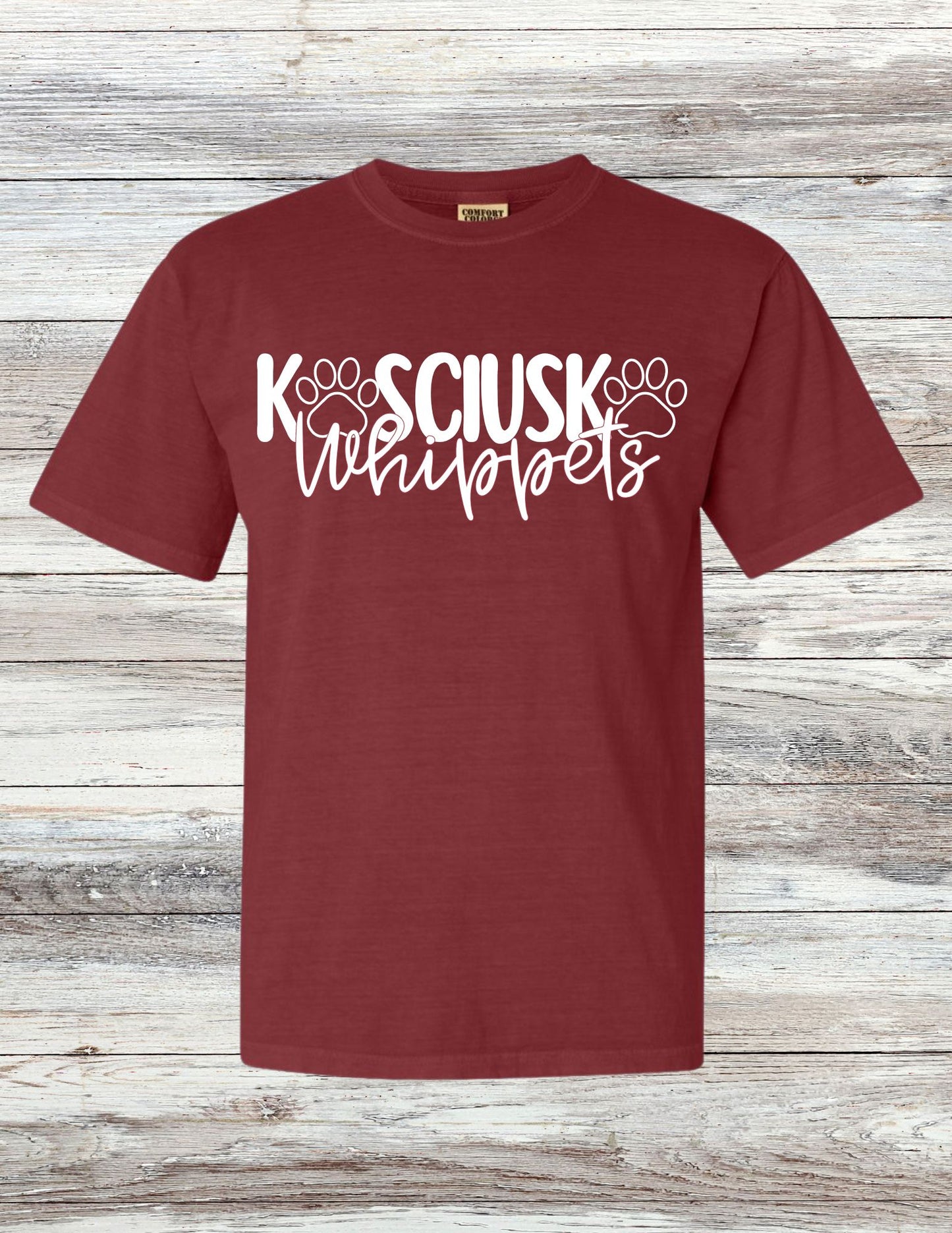 Paw Print Kosciusko Whippets T-shirt - White Ink