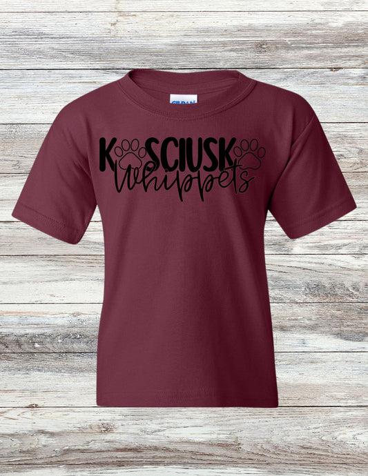 YOUTH Paw Print Kosciusko Whippets T-Shirt - Black Ink