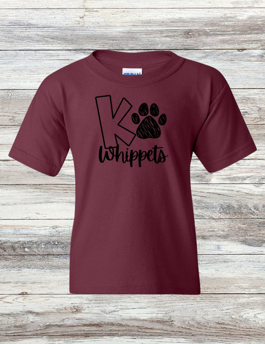 YOUTH Whippets Paw Print T-Shirt - Black Ink