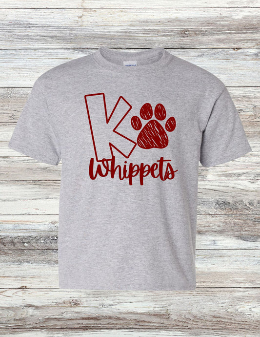 YOUTH Whippets Paw Print T-Shirt - Maroon Ink